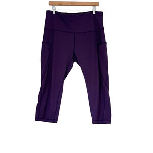 Ododos Leggings 2XL Purple Cropped High Rise Pockets Jogging Yoga Gym Running